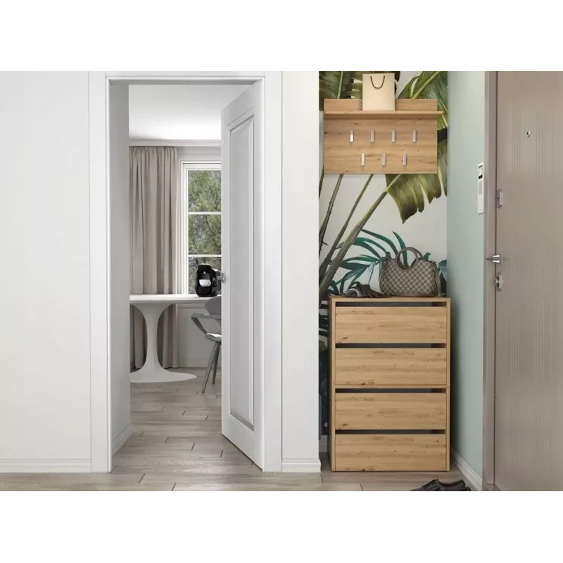 Apavu skapis top e shop MODO X2 Ozols Artisan, slēgts, 4 durvis, 4 plaukti, 600×880×360 mm, skaidu plātne