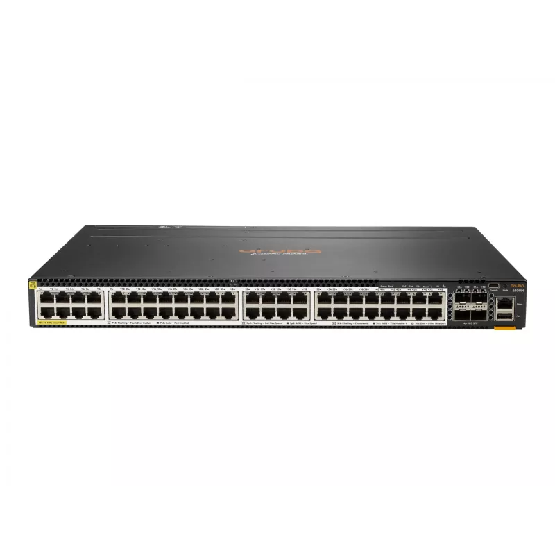 Hewlett Packard Enterprise HPE Aruba 6300M - Slēdzis - L3 - pārvaldīts - 48 x 100/1000/2,5G/5G (PoE+) + 4 x 1 Gigabit / 10 Gigabit / 25 Gigabit / 50 Gigabit SFP56 (Augšupielāde / Sakraušana)
