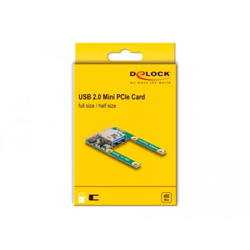 DeLOCK Mini PCIe I/O 1 x USB 2.0 Type-A ligzda pilna izmēra puse izmēra