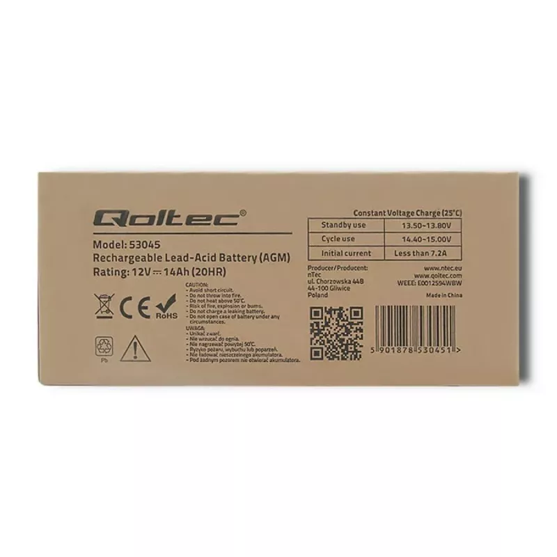 Qoltec 53045 AGM akumulators 12V 14Ah