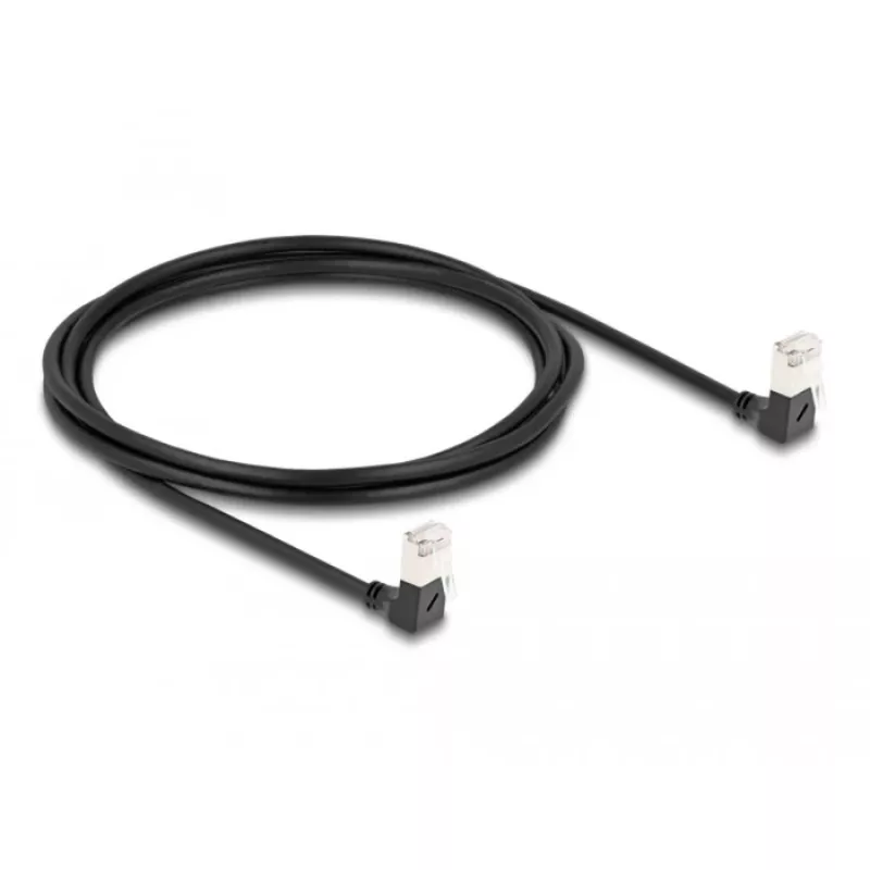 DeLOCK RJ45 tīkla kabelis Cat.6A S/FTP plāns 90° uz leju 2 m melns