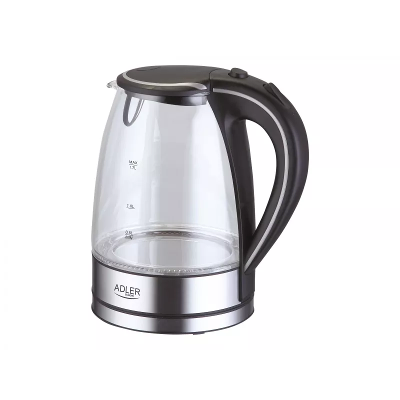 Adler AD 1225 elektriskā tējkanna 1,7 L Melna, Nerūsējošais tērauds, Caurspīdīga 2200 W