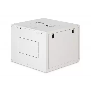 Pie sienas stiprināms 19 collu statņu skapis DIGITUS Dynamic-N DN-37106 — 9U, 600x600 mm, IP20, atslēgas slēdzene
