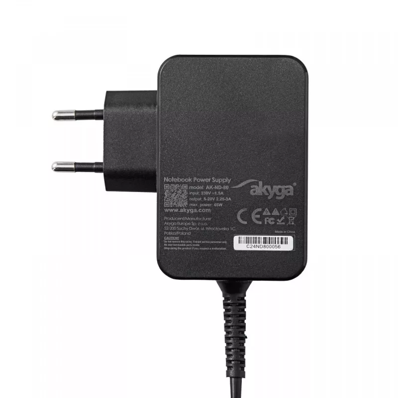 Barošanas adapteris Akyga AK-ND-80 45W 20V izeja, regulējama 2.25–3A