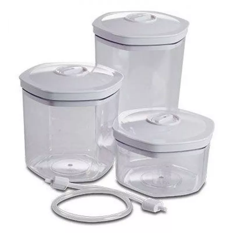 Vakuuma pārtikas trauku komplekts Solis 92278 — sešstūra 700 ml, 1,4 l, 2 l, balts/caurspīdīgs, piemērots ledusskapim un saldētavai