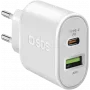SBS - Barošanas bloks - 20 W - 3 A - Ātrā uzlāde, PD - 2 izejas pieslēgvietas (USB, 24 kontaktu USB-C) - Balta - Europa (TETRPD20W)