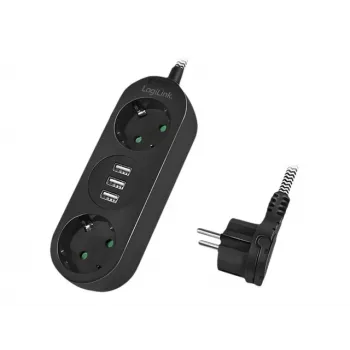 Power Extension LogiLink LPS262U 1.5m 2 AC Outlets Indoor Melns