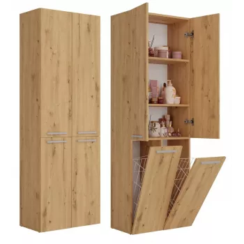 Vannas istabas uzglabāšanas skapis top e shop NEL 2K DD ART KPL — Ozola rāmis, brīvi stāvošs, 600×300×1740 mm, 3 plaukti