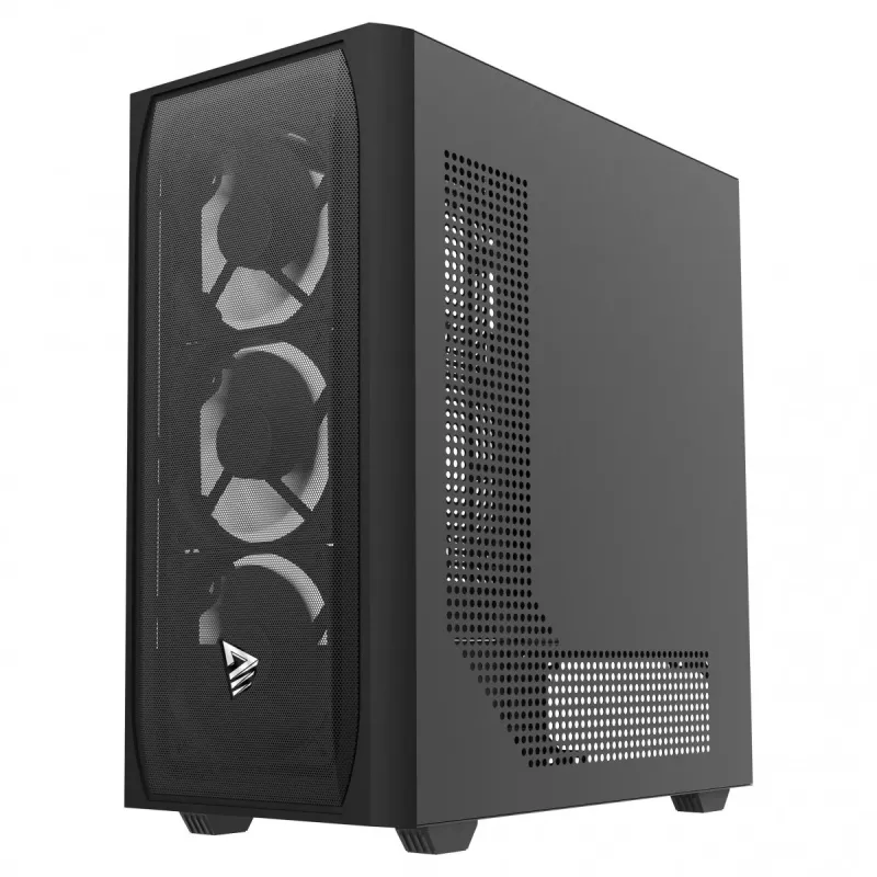 PC korpuss SAVIO Noctis Flow — Cube Mini‑ITX/Micro‑ATX/ATX, 3x120mm priekšā, 1x120mm aizmugurē, 2x3.5 collu + 3x2.5 collu sloti, rūdīts stikls