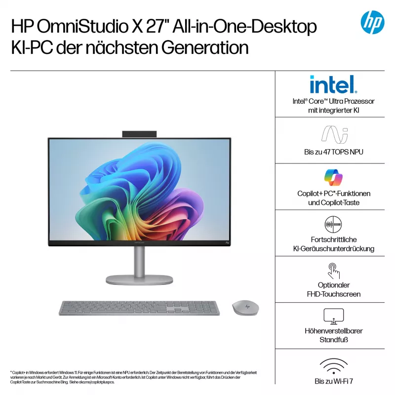 HP OmniStudio X 27-cs1077ng 27 collu FHD skārienjutīgs All-in-One dators, Intel Core Ultra 7 256V, 16 GB RAM, 1 TB SSD