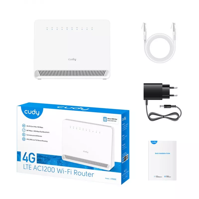 Cudy LT500E bezvadu maršrutētājs Fast Ethernet Divjoslu (2.4 GHz / 5 GHz) 4G Balts