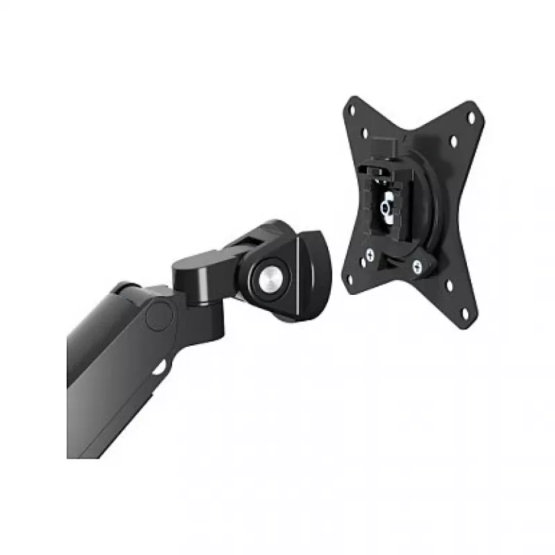 Manhattan Dual Desk Mount for TV & Monitors (Full Motion Gas Spring) ar iebūvētu dokstaciju, Ekrāniem līdz 27 collām, Porti (x7): Ethernet, HDMI (x2), USB-A (x3) un USB-C, Strāvas padeve (100 W) uz USB-C portu (Nepieciešams atsevišķs USB-C sienas lādētājs/kabelis), VESA: 75x75 un 100x100 mm