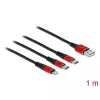 USB uzlādes kabelis DeLOCK 3-in-1 Type-A uz Lightning / 2 x USB Type-C 1 m melns/sarkans