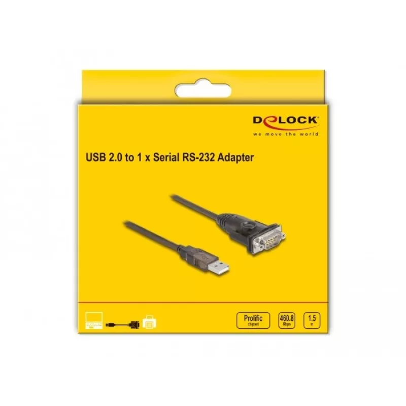 DeLOCK Adapteris USB 2.0 Type-A uz seriālo RS-232 D-Sub 9 kontaktu vīrišķais 1.5m