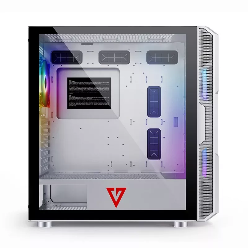PC korpuss MODECOM AMIRANI ARGB Midi Tower balts — ATX/ITX, 35 cm GPU, 16,5 cm CPU dzesētājs, 2x200 mm ventilatori