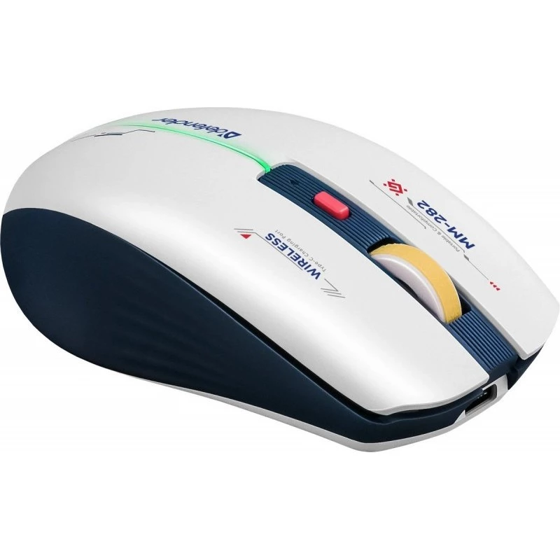 Bezvadu spēļu pele DEFENDER MM-282 RF — piemērota abām rokām, optiska, 1800 DPI, 5 pogas, USB, darbināma ar baterijām