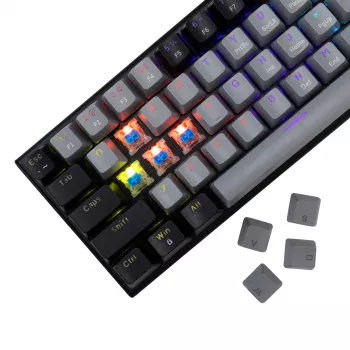 Mehāniskā spēļu tastatūra White Shark Wakizashi GK-002721V2 — pelēki melns rāmis, US izkārtojums, zilie slēdži