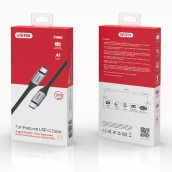 UNITEK C14091ABK USB kabelis USB 3.2 Gen 2 2m USB C Melns