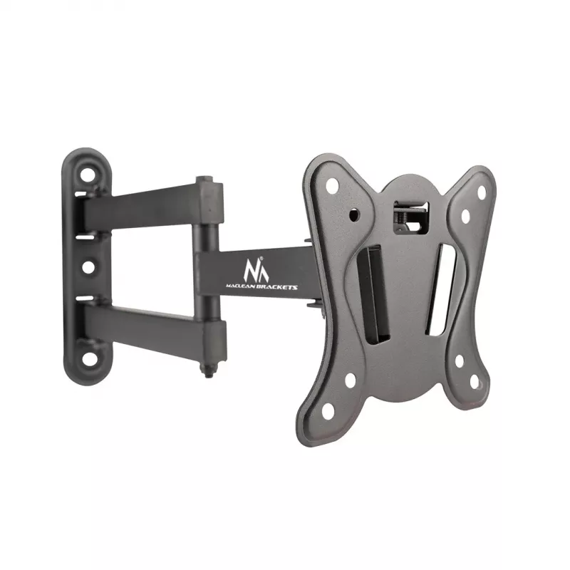 Maclean MC-417 Pilnas kustības TV un monitora sienas stiprinājums 13-32 30kg maks. VESA 100x100 Melns pulverkrāsots universāls turētājs kronšteins regulējams attālums no sienas grozāms slīpums