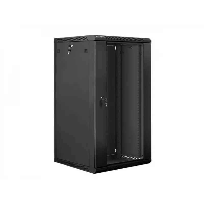 Lanberg pie sienas stiprināms instalācijas skapis 19 inch 22U 600x600mm melns (stikla durvis)
