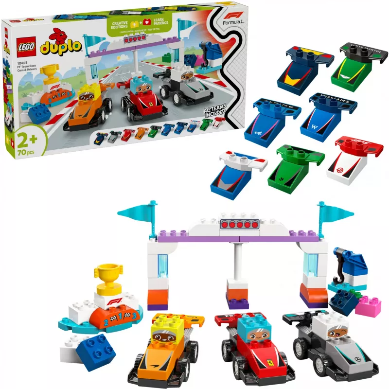 LEGO DUPLO 10445 F1 komandas sacīkšu mašīnas un piloti