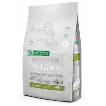 Sausā suņu barība nature’s protection Superior Care balta Dogs Grain Free Junior Small 10 kg — zivs, olbaltumvielas 26%, tauki 15%