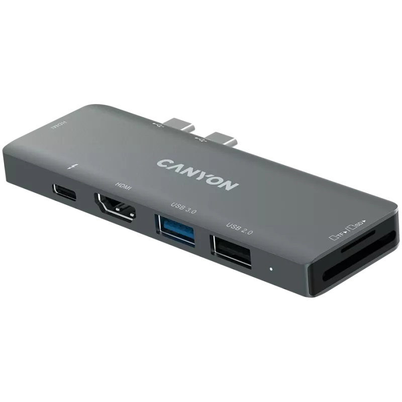 Canyon DS-5 USB 2.0 Type-C pelēks SD karšu lasītājs 60 Hz
