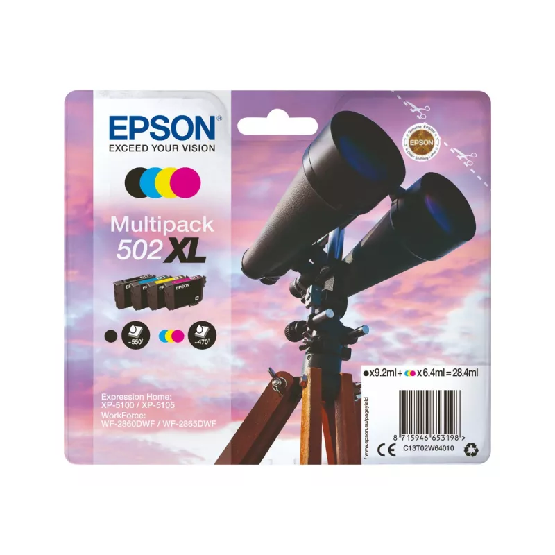 Epson 502 XL tonera kasetne 4 gab. Saderīga melna, ciāna, fuksīna, dzeltena