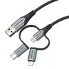 Vention USB 2.0 A vīr. uz 3-in-1 Micro-B&USB-C&Lightning vīr. kabelis 1M pelēks alumīnija sakausējuma tips