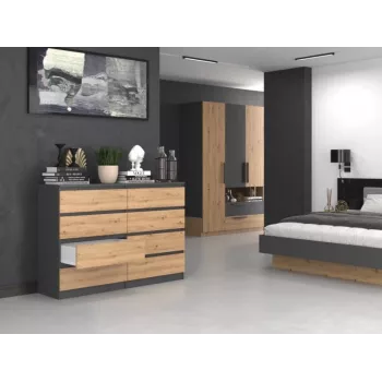 Kumode top e shop M8 140 ANT/ART — 8 atvilktnēm, Antracīta/Ozola, 1380×400×970 mm, Skaidu plātne
