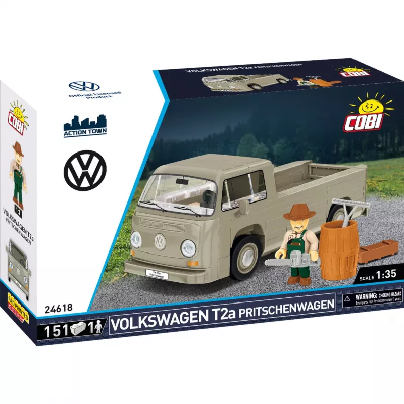 Cobi modeļa komplekts Volkswagen T2a plakanās kravas kravas automašīna 1:35 mērogā pelēkā krāsā