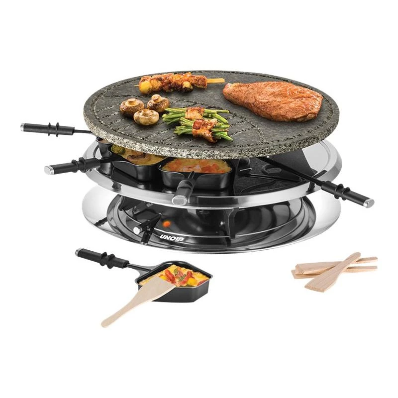 Unold 48726 raclette grils 8 personām 1300 W Melns, Nerūsējošais tērauds