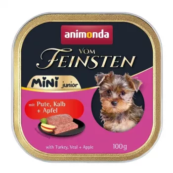Mitrā suņu barība animonda Vom Feinsten Mini Junior — tītars un teļa gaļa ar ābolu, 100 g