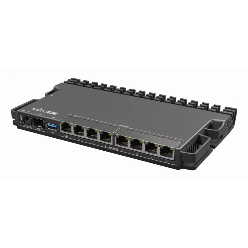 Vadu maršrutētājs MikroTik RB5009UPR+S+IN — 8x RJ-45 PoE porti, 2,5GbE, SFP+ slots, RouterOS
