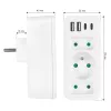 Strāvas sadalītājs MACLEAN MCE248 F/W — 3 maiņstrāvas kontaktligzdas (1×16A, 2×6A) + 4×USB (2×A, 2×C PD 20W), ES kontaktdakša, balts