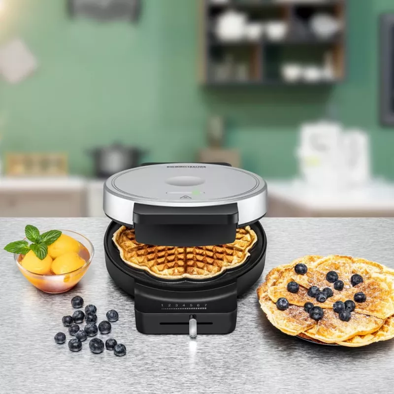 ROMMELSBACHER WA 850, 1 vafele(-s), Apaļa, Sirds (forma), Melns, Sudraba, 17,5 cm, Plastmasa, 850 W