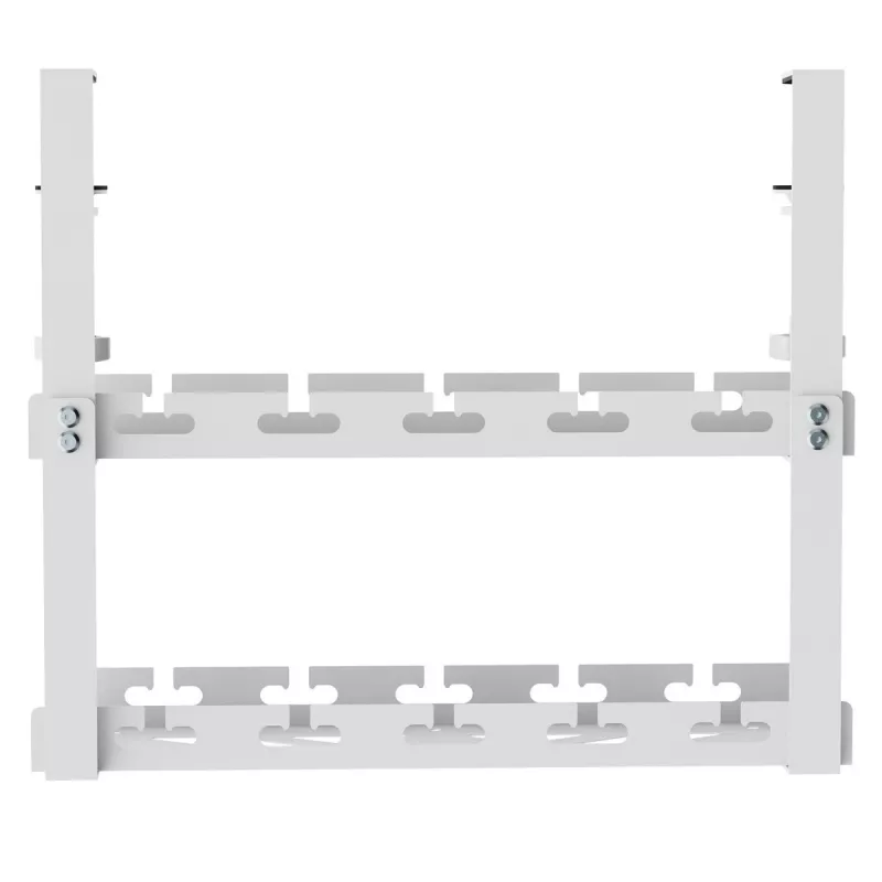 Zem galda kabeļu organizators MACLEAN MC-104 W, 2 līmeņu tērauda paplāte, balta, maks. slodze 5 kg, piemērots galdiem 0,5–5 cm
