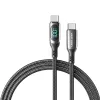 Vention kokvilnas pīts USB 2.0 C tēviņš–C tēviņš 5A kabelis ar LED displeju 1,2 m, melns, cinka sakausējuma tips