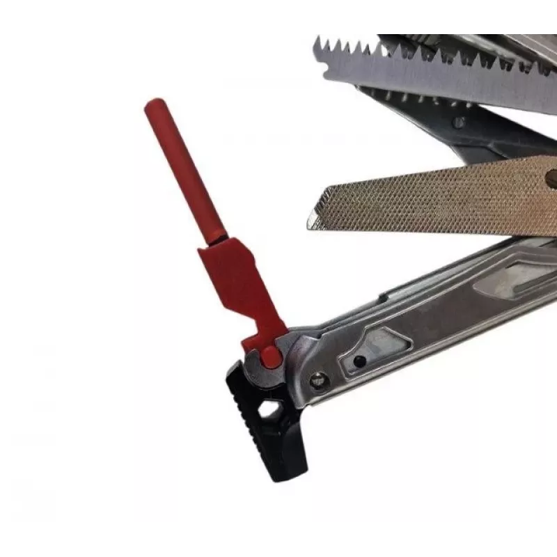 Multitool AZYMUT Giewon FS Fire Starter — daudzfunkciju rīks ar 19 instrumentiem, krama šķiltavu, svilpi un jostas maciņu (H2038A)