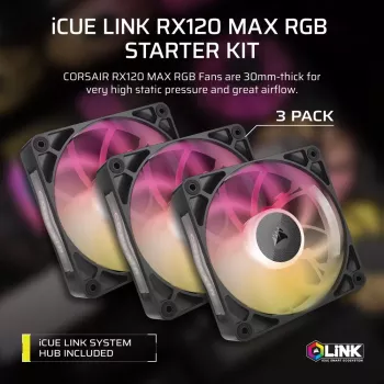 Corsair iCUE LINK RX120 MAX ARGB 120mm korpusa ventilatori 3 gab. komplekts Melns