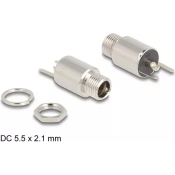DeLOCK savienotājs DC 5.5 x 2.1 mm ligzda starpsiena lodējamā versija 20 V 10 A