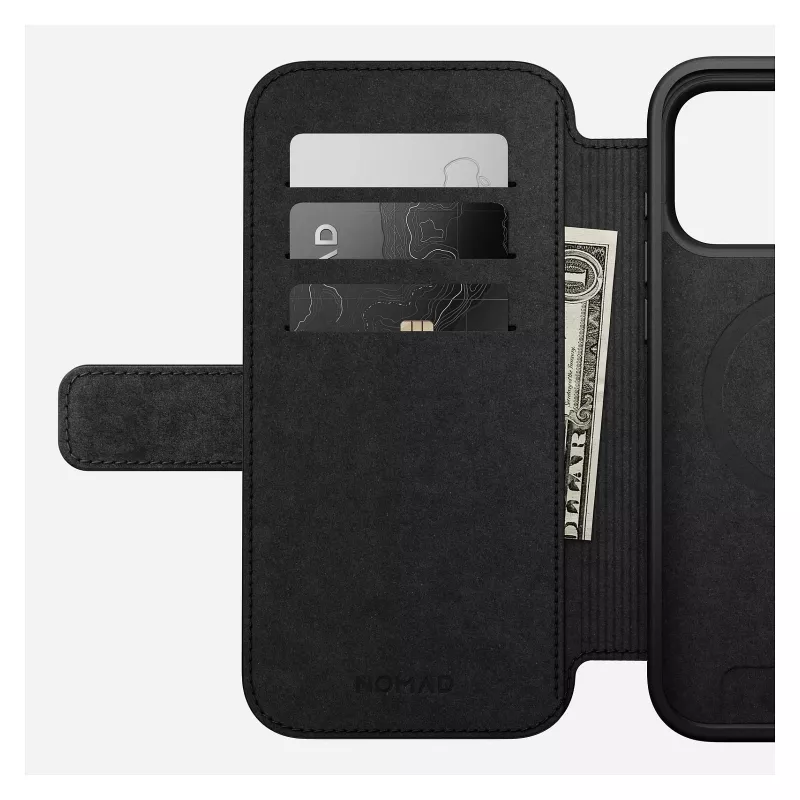 Mobilo tālruņu apvalks Nomad Modern Leather Folio vāciņš iPhone 17 Pro Max — brūngans, der līdz 17,5 cm (6,9 collu) ekrānam, 4 karšu kabatas