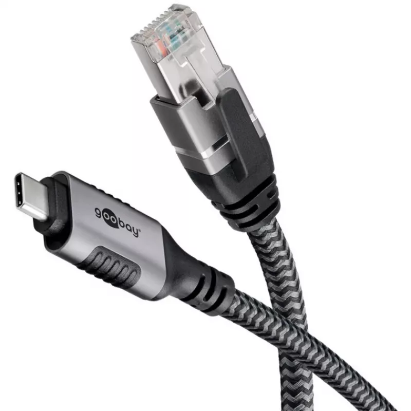 Goobay 70755 USB-C uz RJ45 Ethernet CAT 6 kabelis stabilam vadu interneta savienojumam ar maršrutētāju/modemu/tīkla komutatoru/aizstāj USB uz RJ45 adapteri / 1