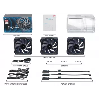 Seasonic MagFlow 1-Fan Kit datora korpusa ventilators 12 cm Melns 1 gab.