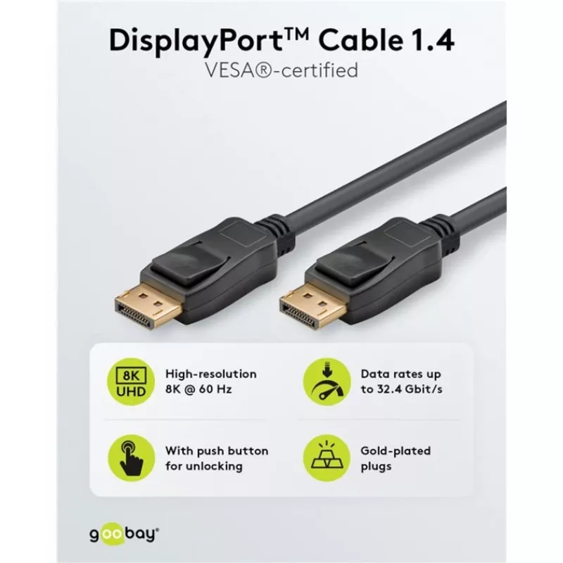 DisplayPort kabelis Goobay 74779 3 m Melns G-Sync FreeSync