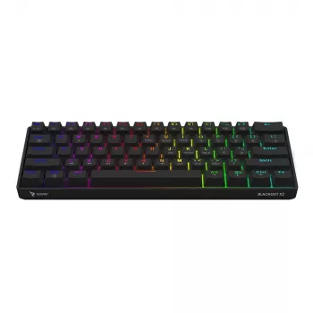 Mehāniskā spēļu tastatūra SAVIO MelnsOUT X2 PEACH — 61 taustiņu 60% QWERTY, RGB LED, hot-swap, USB Type-A/Type-C, noņemams kabelis