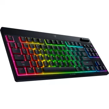 MelnsWidow V4 Low-Profile TKL HyperSpeed, spēļu tastatūra melna, DE izkārtojums, Razer Low-Profile oranža