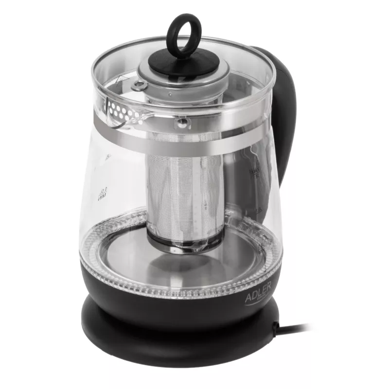 Adler Tējkanna | AD 1299 | Elektriskā | 2200 W | 1,5 L | Stikla | 360° rotējoša pamatne | Melna