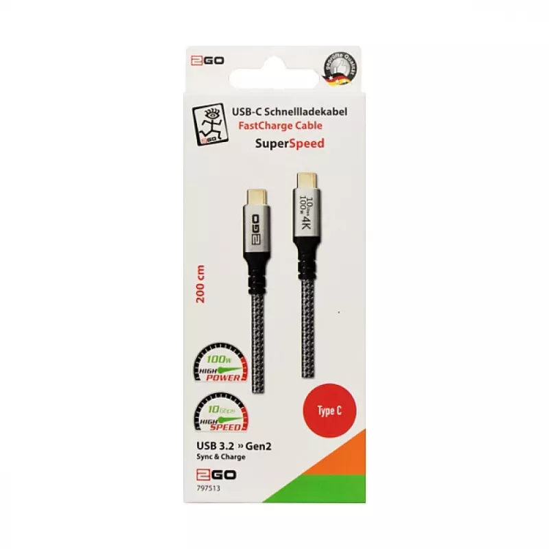 USB kabelis 2GO 797513 USB 3.2 Gen 2 2 m USB C sudraba