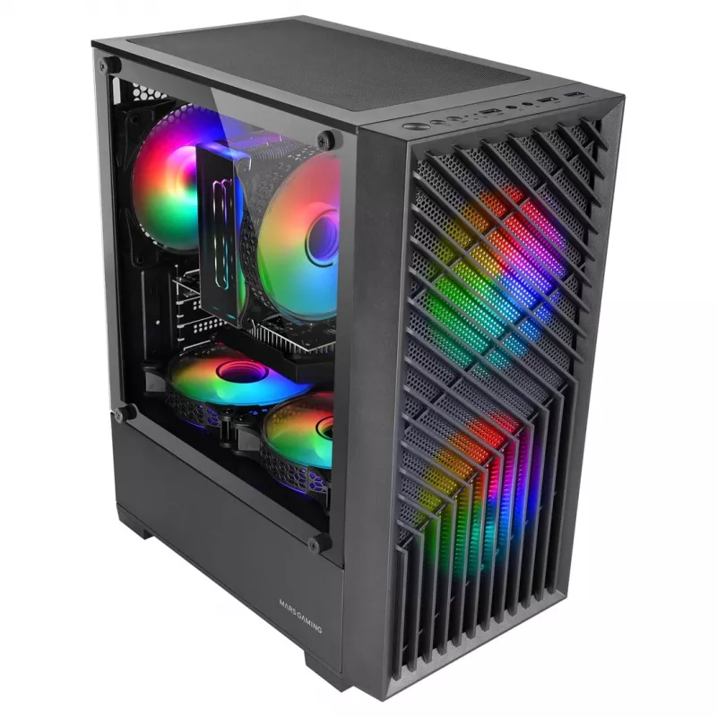 PC Case TACENS Mars Gaming MC-VORTEX Mini Tower Mini-ITX/Micro-ATX Temperēts stikls Melns, 3x120mm, 27.3 cm GPU, 162 mm CPU dzesētājs